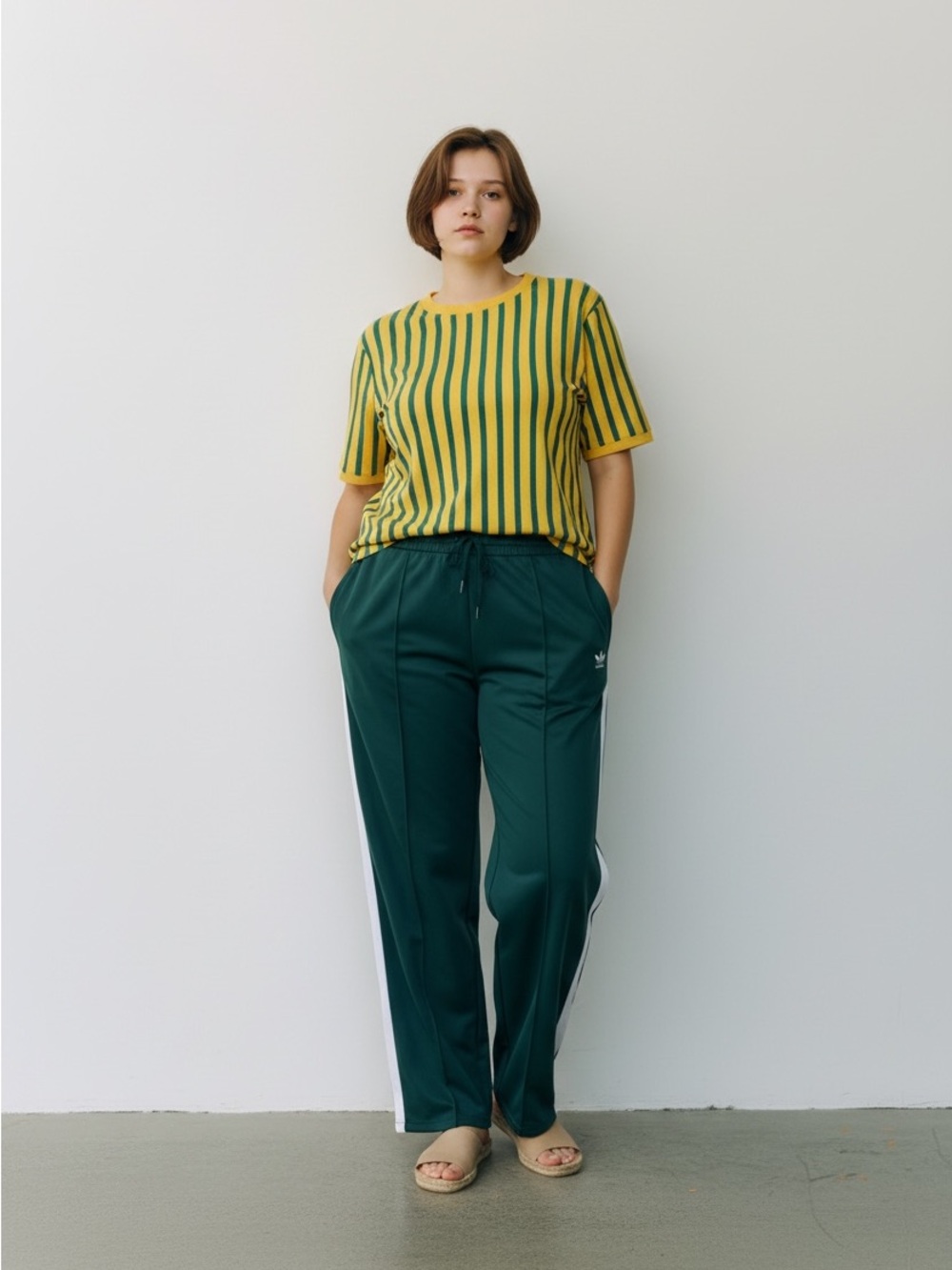 H&M Dark Green Track Pants with White Side Stripes